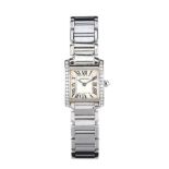 CARTIER 'TANK FRANCAISE' STAINLESS STEEL DIAMOND-SET LADY'S WRIST WATCH