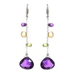 18CT WHITE GOLD DROP EARRINGS SET WITH AMETHYST, PERIDOT AND CITRINE