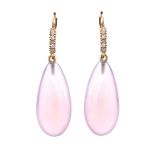 18CT ROSE GOLD QUARTZ AND DIAMOND DROP EARRINGS