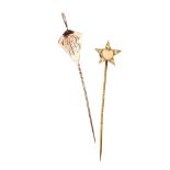 TWO STICK PINS, ONE 9CT ROSE GOLD