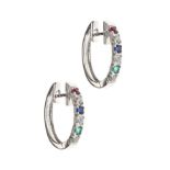 18CT WHITE GOLD DIAMOND AND GEM-SET HOOP EARRINGS