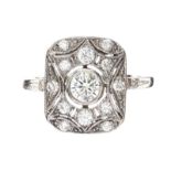 PLATINUM DIAMOND RING IN THE STYLE OF ART DECO