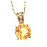 18CT GOLD CITRINE AND DIAMOND PENDANT AND CHAIN