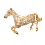 18CT GOLD DIAMOND AND RUBY HORSE BROOCH