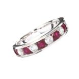 18CT WHITE GOLD RUBY AND DIAMOND RING