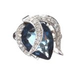 WHITE GOLD BLUE STONE AND DIAMOND RING