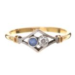 ART DECO 18CT GOLD AND PLATINUM SAPPHIRE AND DIAMOND RING