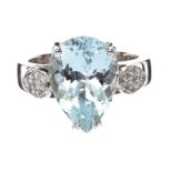 18CT WHITE GOLD AQUAMARINE AND DIAMOND RING