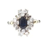 18CT WHITE GOLD SAPPHIRE AND DIAMOND CLUSTER RING