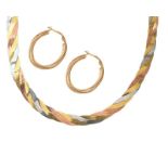 9CT GOLD TWIST NECKLACE AND A PAIR OF 9CT GOLD EARRINGS