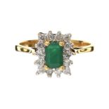 18CT GOLD EMERALD AND DIAMOND CLUSTER RING