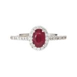 18CT WHITE GOLD RUBY AND DIAMOND RING