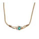 9CT GOLD DIAMOND AND GREEN STONE NECKLACE