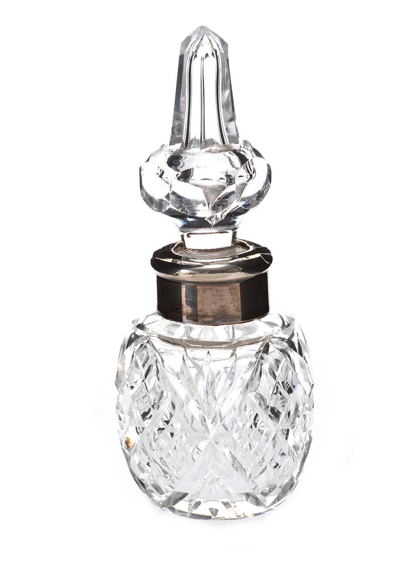 CUT GLASS SILVER TOPPED PERFUME BOTTLE