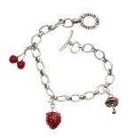 LINKS OF LONDON STERLING SILVER RED ENAMEL CHARM BRACELET