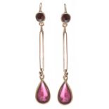 1930'S 9CT ROSE GOLD GARNET DROP EARRINGS