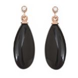 18CT ROSE GOLD DROP EARRINGS SET WITH ONYX AND DIAMOND