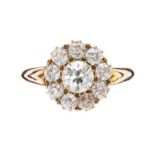 ANTIQUE 18CT GOLD DIAMOND CLUSTER RING