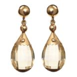 VINTAGE 18CT GOLD DROP EARRINGS SET WITH CITRINE