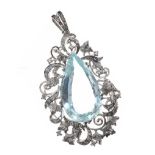 18CT WHITE GOLD AQUAMARINE AND DIAMOND PENDANT