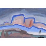 Markey Robinson - SAILING BY DISTANT MOUNTAINS - Gouache on Board - 13 x 18 inches - Signed