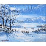 Andy Saunders - WINTER SHEEP - Oil on Board - 10 x 8 inches - Signed