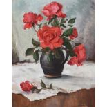 Maurice Canning Wilks, ARHA RUA - STILL LIFE, ROSES IN A JUG - Oil on Canvas - 20 x 16 inches -