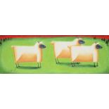 Graham Knuttel - THREE SHEEP - Mixed Media - 10.5 x 30 inches - Signed