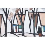 Markey Robinson - SHAWLIE BY THE COTTAGES - Gouache on Board - 12 x 10 inches - Signed