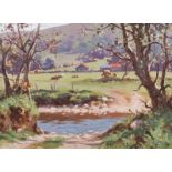 Donal McNaughton - CATTLE BY THE RIVER DUN - Oil on Board - 16 x 22 inches - Signed