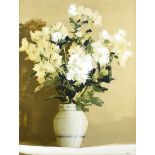 Martin Mooney - CHRYSANTHEMUMS IN A BLUE & WHITE VASE - Oil on Board - 48 x 36 inches - Signed in