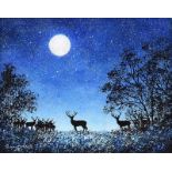 Andy Saunders - STAG NIGHT - Oil on Board - 8 x 10 inches - Signed