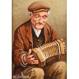 Roy Wallace - CONCERTINA PLAYER - Oil on Board - 7 x 5 inches - Signed