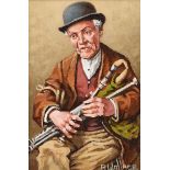 Roy Wallace - IRISH PIPER - Oil on Board - 7 x 5 inches - Signed