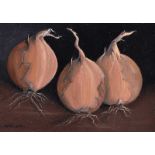 Kevin Meehan - THREE ONIONS - Oil on Board - 5 x 7 inches - Signed