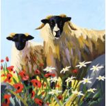 Ronald Keefer - SHEEP & POPPIES - Oil on Board - 24 x 24 inches - Signed