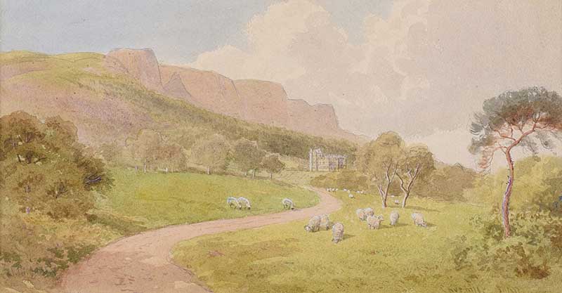 Joseph William Carey, RUA - SHEEP GRAZING, CAVEHILL, BELFAST - Watercolour Drawing - 7.5 x 13.5