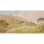 Joseph William Carey, RUA - SHEEP GRAZING, CAVEHILL, BELFAST - Watercolour Drawing - 7.5 x 13.5