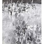 Basil Blackshaw, HRHA HRUA - FOX HOUNDS - Pencil on Paper - 16 x 14 inches - Signed