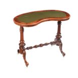 VICTORIAN KIDNEY SHAPED WALNUT WRITING TABLE