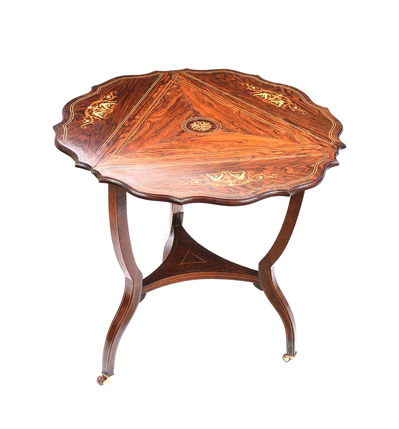 EDWARDIAN INLAID ROSEWOOD DROP LEAF TABLE - Image 4 of 9