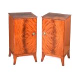 PAIR OF FLAMED MAHOGANY BEDSIDE PEDESTALS