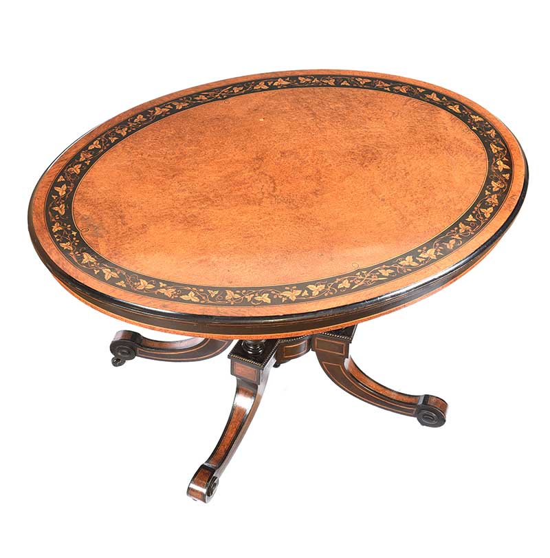 VICTORIAN WALNUT & EBONY OVAL CENTRE TABLE - Image 2 of 7