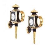 PAIR OF BRASS & STEEL STYLE COACHING LAMPS
