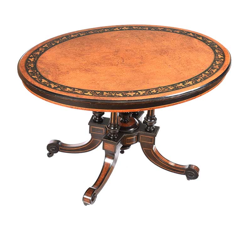 VICTORIAN WALNUT & EBONY OVAL CENTRE TABLE