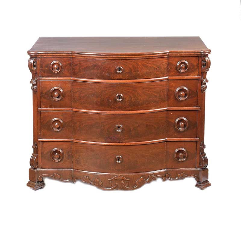 ANTIQUE MAHOGANY BOW FRONT CHEST OF DRAWERS - Image 7 of 8