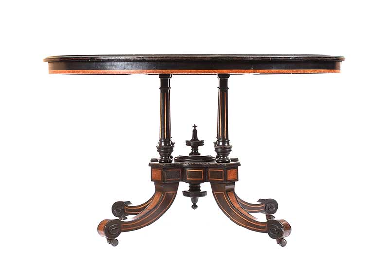 VICTORIAN WALNUT & EBONY OVAL CENTRE TABLE - Image 6 of 7