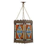 ANTIQUE STAINED GLASS HALL LANTERN