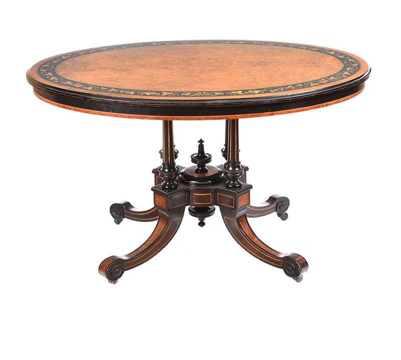 VICTORIAN WALNUT & EBONY OVAL CENTRE TABLE - Image 5 of 7