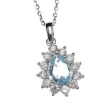 18CT WHITE GOLD AQUAMARINE AND DIAMOND NECKLACE